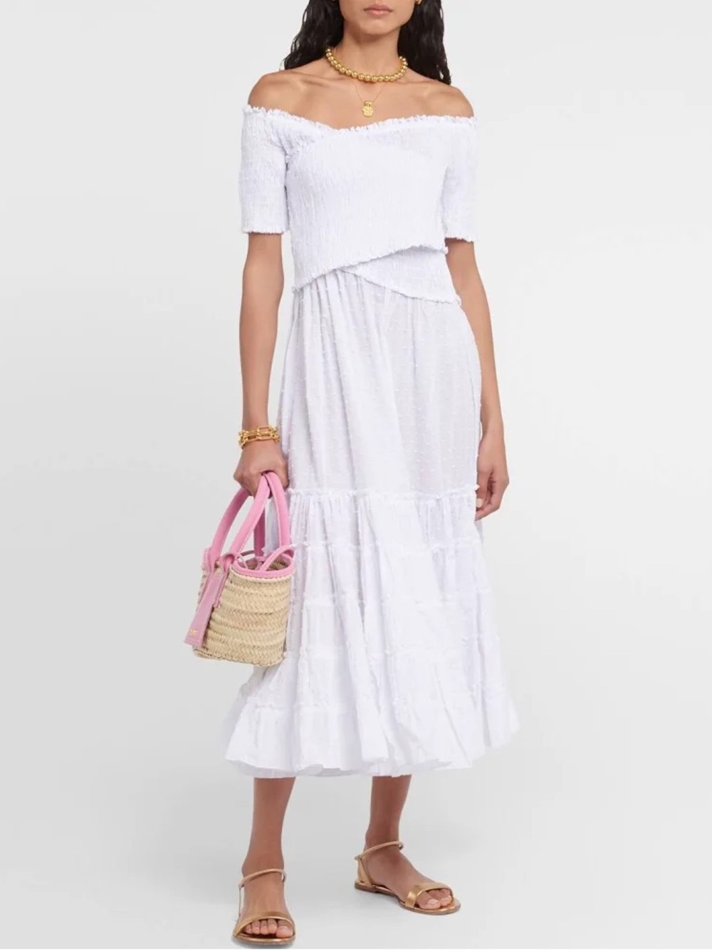 Poupette St Barth Soledad White Midi Dress